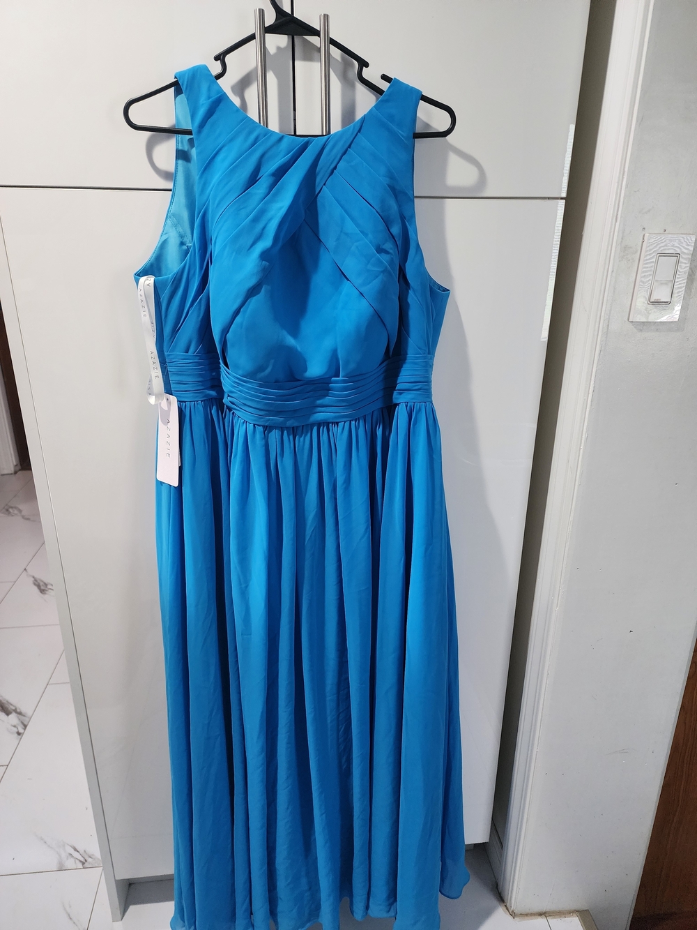 New Azazie Blue Sleeveless Chiffon Gown